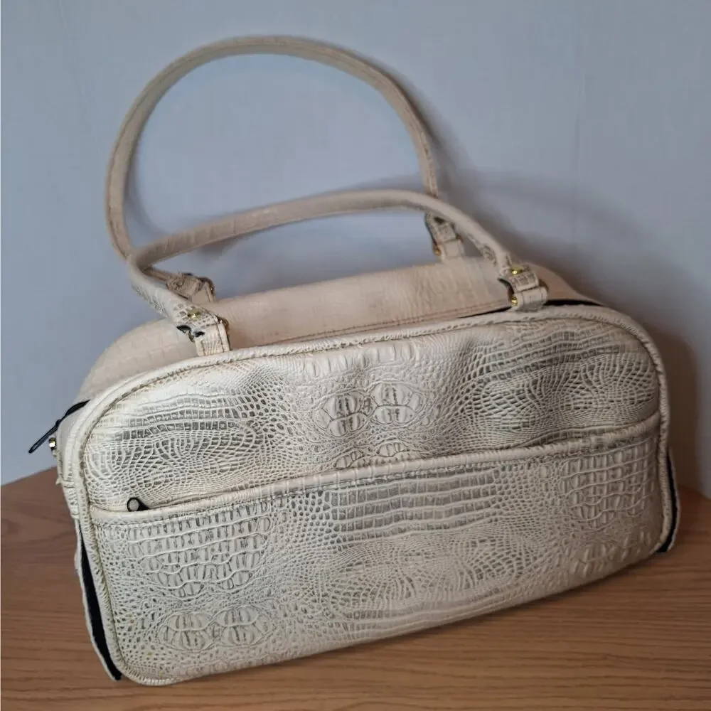 VTG Cream Croc Embossed Pet Carrier Tote Bag Small Dog Cat Mesh Windows Pockets
